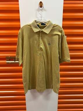 Jeff Rose Men's Short Sleeve Polo Shirt Mustard Yellow with Embroidered Detail M